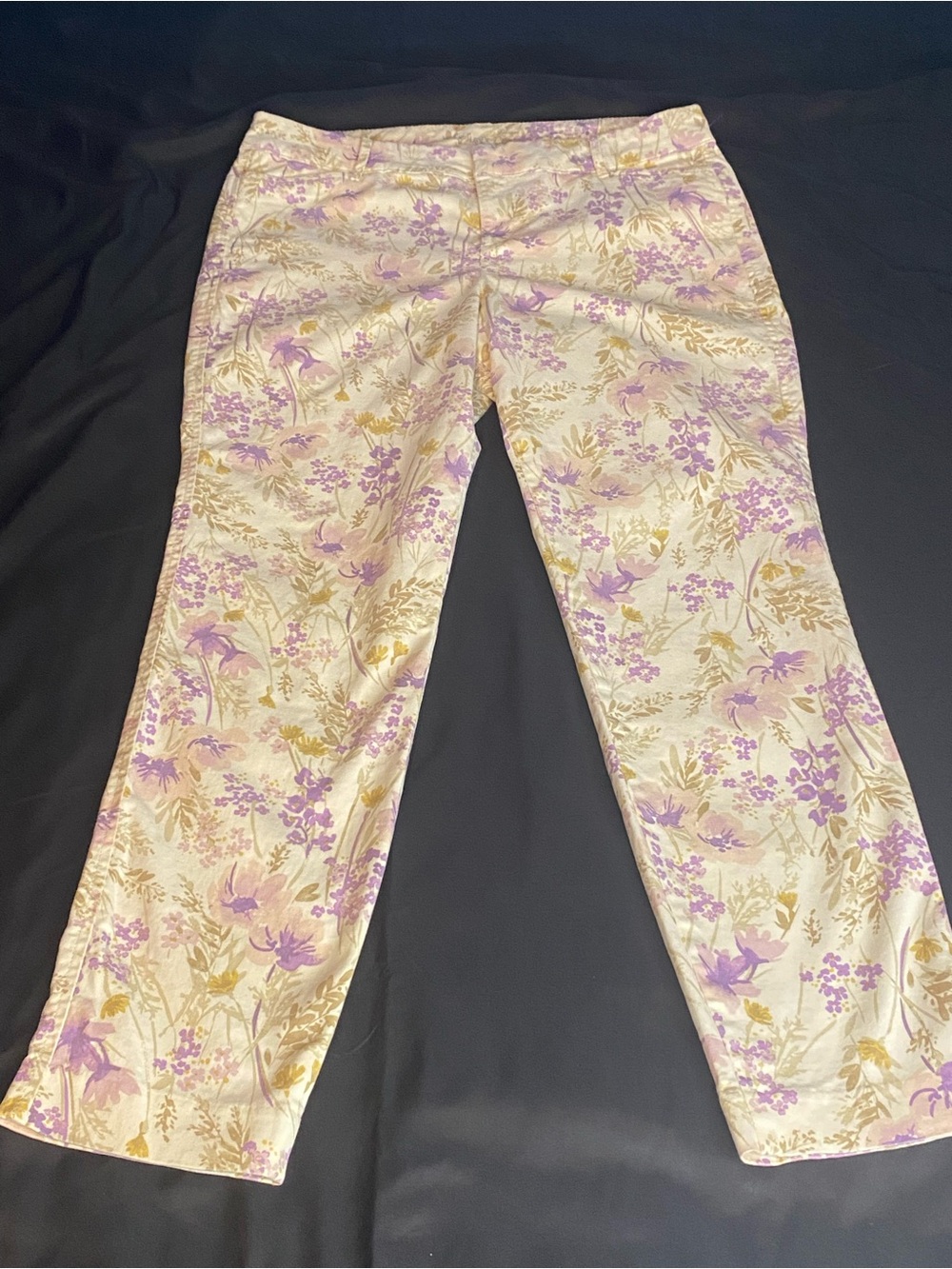 Womans Floral Pixie Ankle Pants Size 6 Purple/White Floral Print New